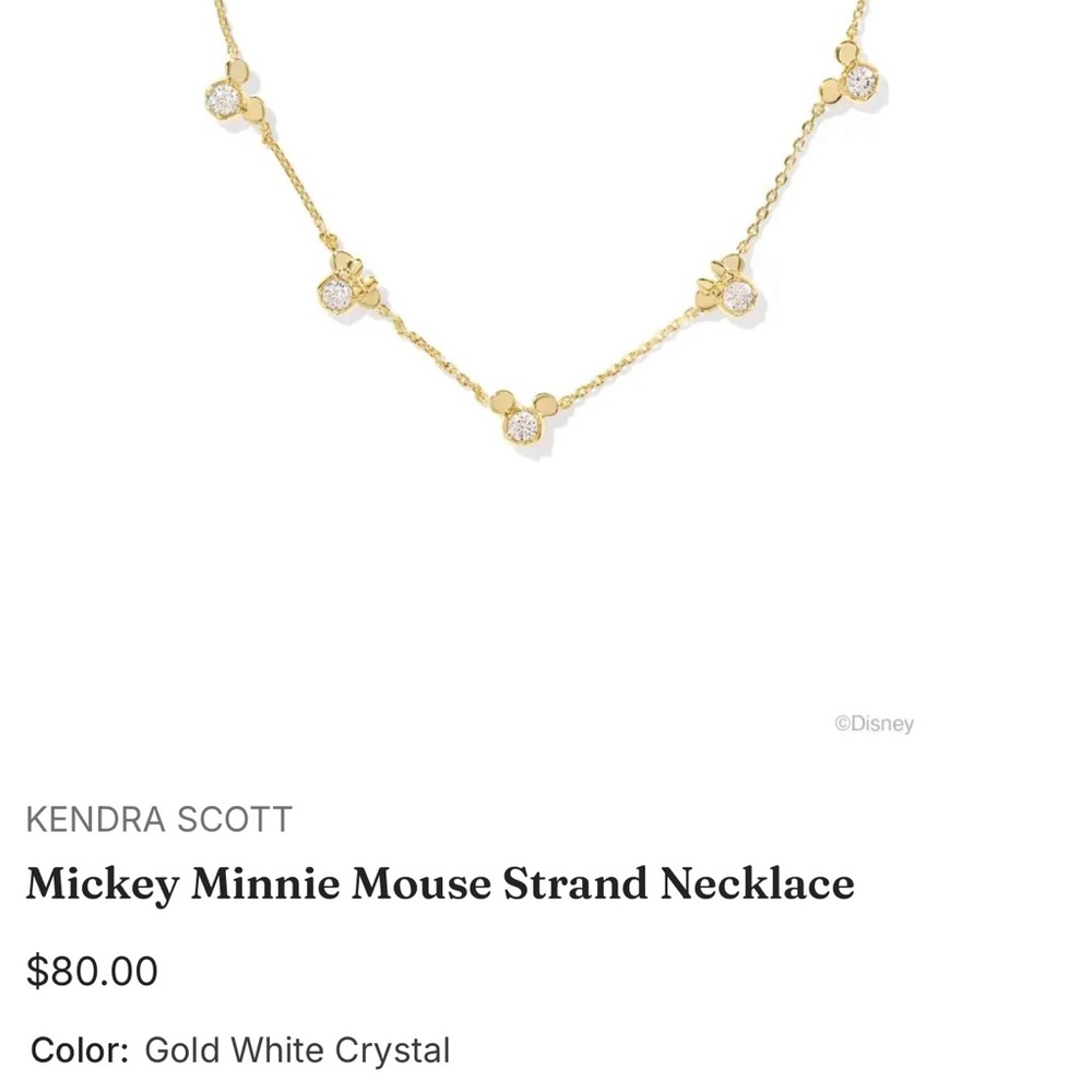 Kendra Scott Disney Mickey Minnie Mouse Gold Necklace NWT